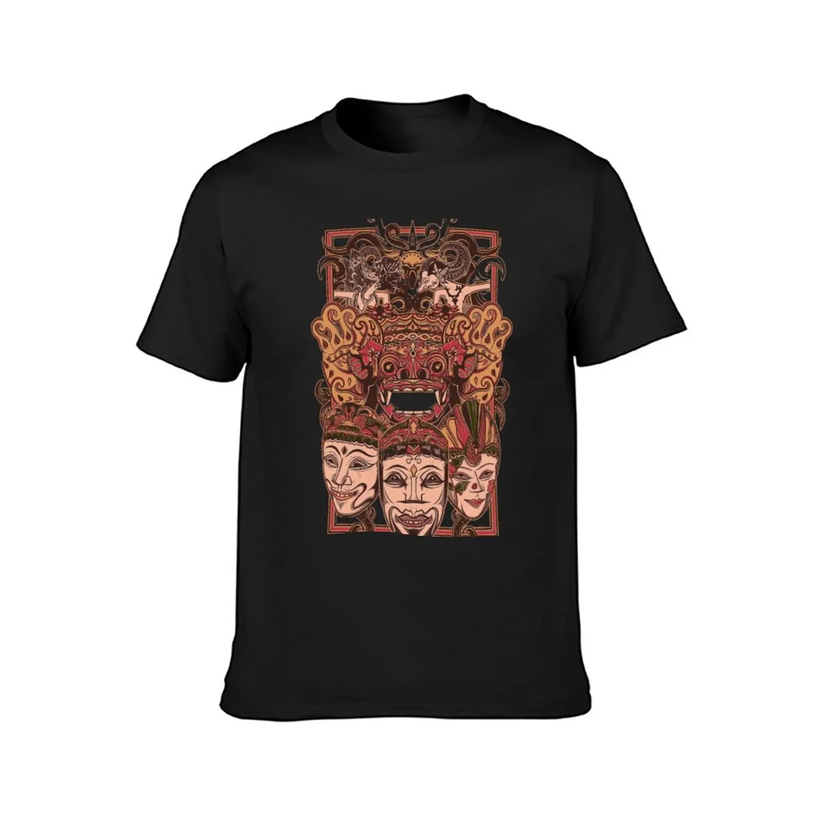 barong, sketsa culture of bali indonesia T-Shirt plus size tops cute tops customs Aesthetic clothing mens graphic t-shirts funny