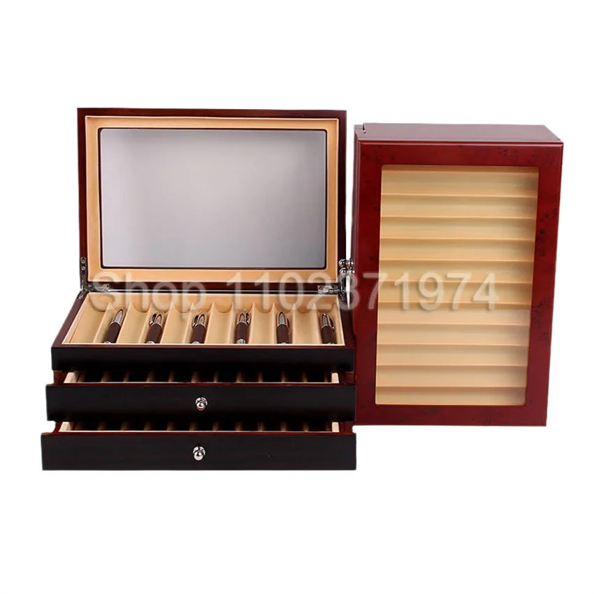 34 Pen Slot Wooden Pen Box Display Storage Pencil/Fountain Pen Case Cute School Office Stationery Organizer Supples