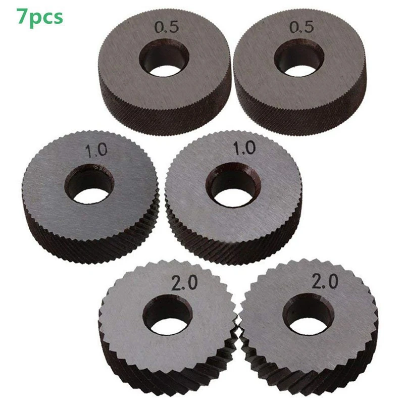 7 Pcs Double Wheel Knurling Tool Set 0.5Mm 1Mm 2Mm Linear Wheel Set Steel Lathe Set Wheel Knurling Tool