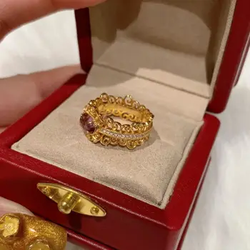 Vintage dvorní styl duté krajkové diamantové intarzované ametystové prsteny pro ženy, nádherné ametystové krystalové klasické banketní šperky 12 nejlepší prodej krajka Swarovski - №12