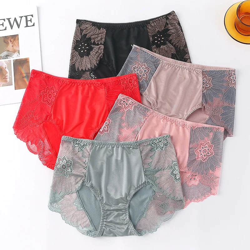 3PCS/Lot Women\'s Panties Lace Hollow Out Underwear Mid Waist Sexy Lingerie Soft Comfortable Female Briefs Breathable Underpants