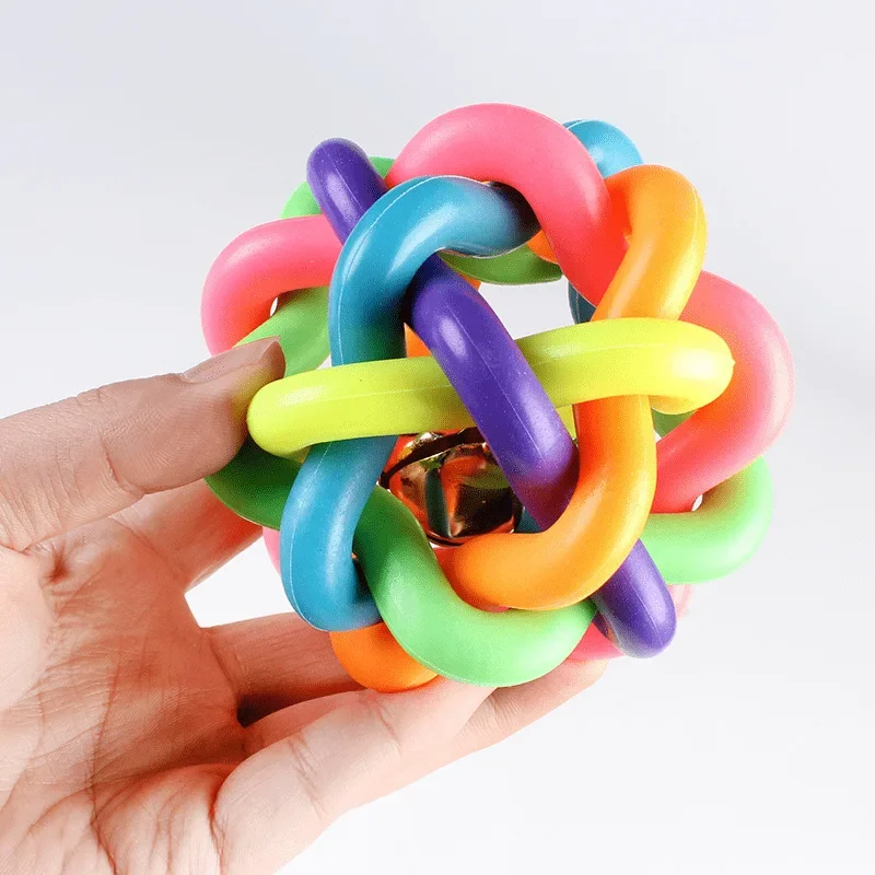 Bite Resistant Colorful Woven Rubber Ball with Built-in Bell, Pet Chew Toy for Dogs, Helps Grind Teeth and Relieve Boredom