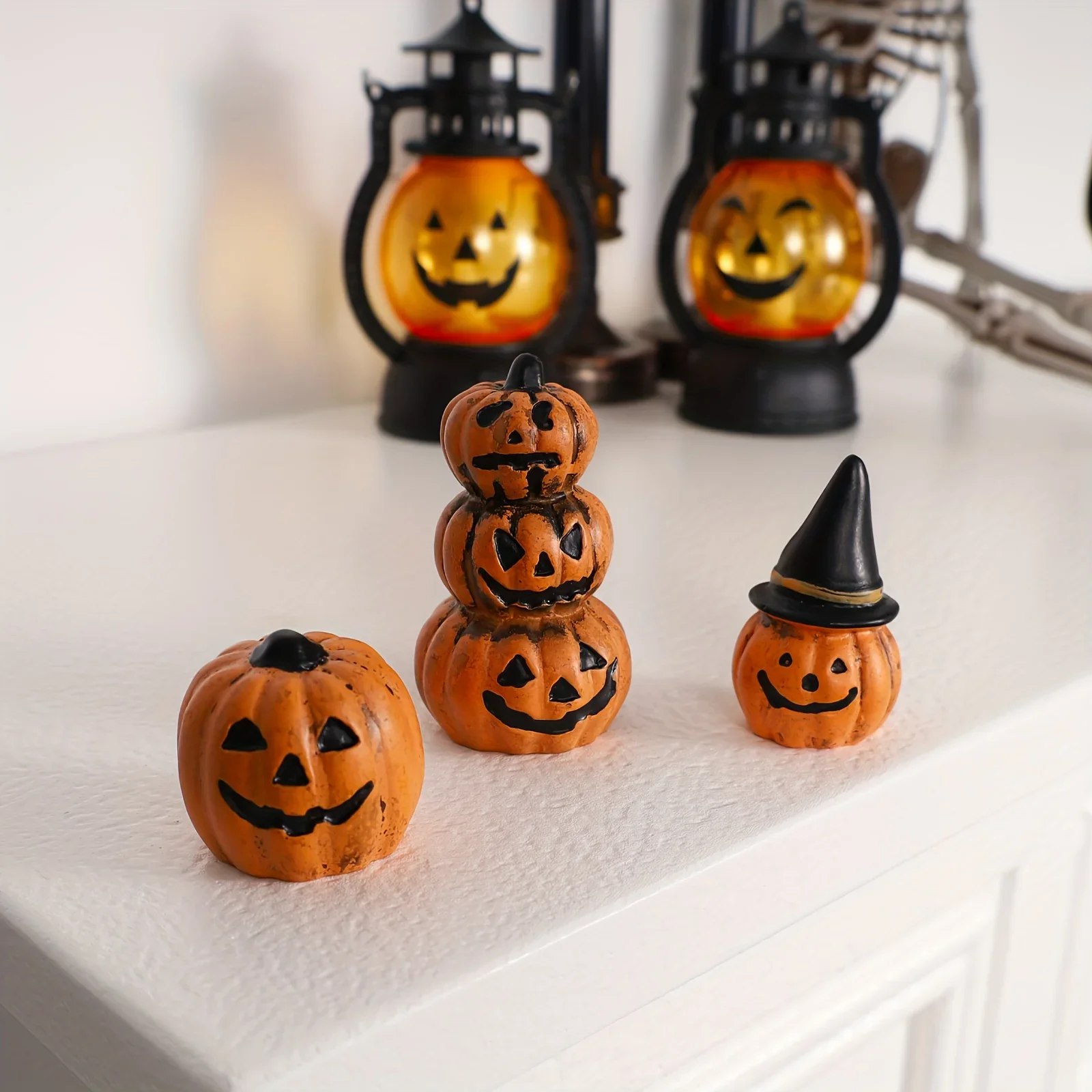 3pcs, Halloween Pumpkin Decoration Miniature Pumpkin Figurines Ornaments Dollhouse Accessories, Halloween Party Gift Bag Fillers