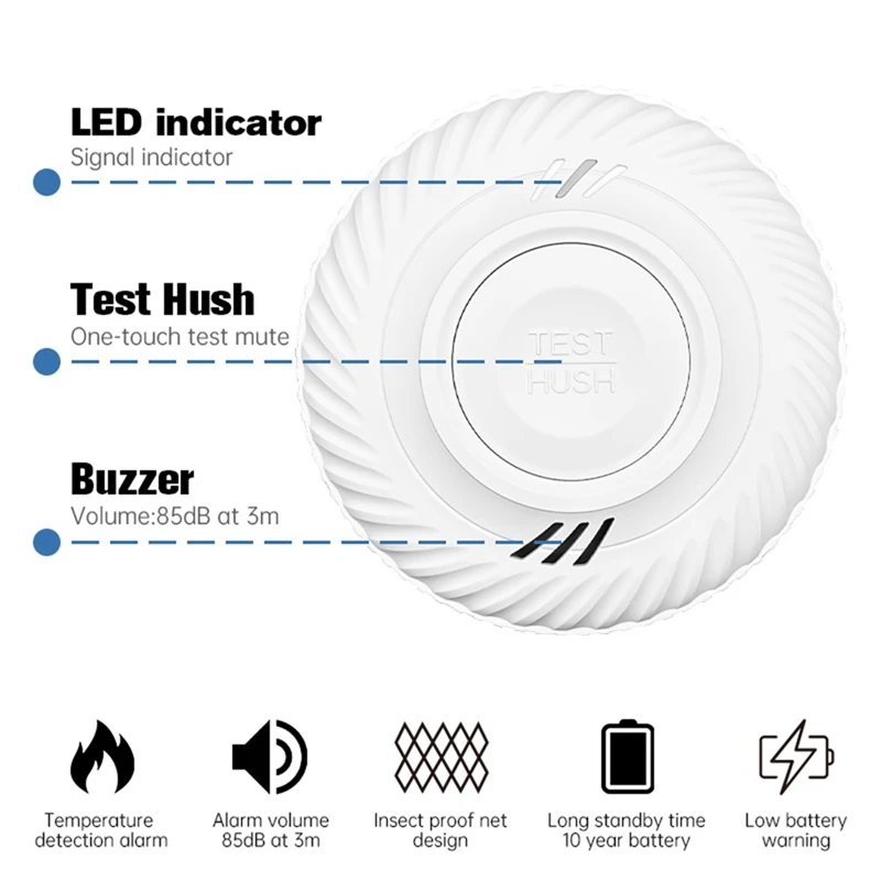 Rilevatore di fumo con batteria incorporata da 10 anni Funzione Wifi Tuya Smart Home Parlor Camera dei bambini Cucina Negozio Sensore di allarme