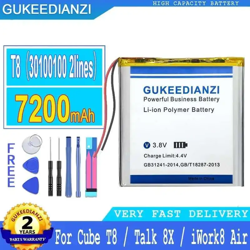 Аккумулятор для ноутбука 7200 мАч для Cube T8 Talk 8X iWork8 Air для Prestigio Grace 5718 4G T8 30100100, 2 провода, замена премиум-класса Аккумулятор для ноутбука 7200 мАч для Cube T8 Talk 8X iWork8 Air для Prestigio Grace 5718 4G T8 30100100, 2 провода, замена премиум-класса