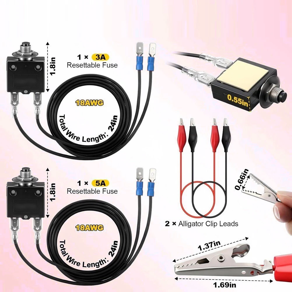 3A and 5A Resettable Fuse Tester Kit for HVAC UV Lamp Circuits Vacuum Cleaner Motor Protection and Marine Power Supplies