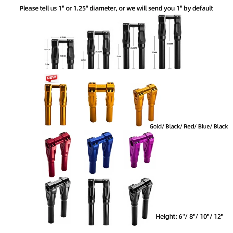 Motorcycle Straight Handlebar Riser 6'' 8'' 10'' 12'' for Harley Touring Softail Low Rider S/ST Street Bob Fat Bob Breakout Dyna
