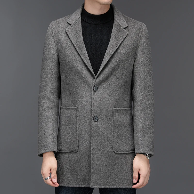 

Effortless Men Double-Faced Wool Overcoats Business Casual Notched Collar Design Cashmere Coats Topcoat Gentlemen Essential Look