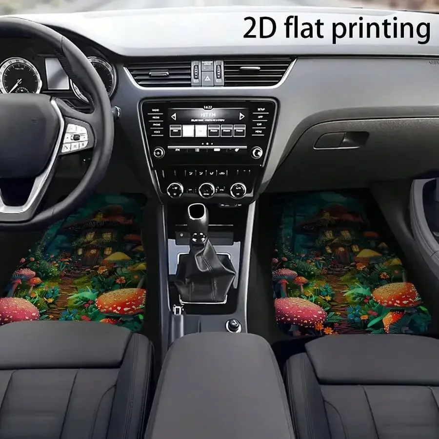 4pcs Car Floor Mats Fairy Tale Mushroom Forest Pattern Universal Washable All Season Decorative Interior Accessories