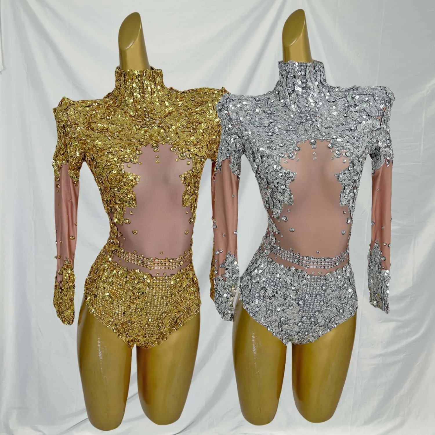 Yiniang เซ็กซี่ Sparkly Sequines บอดี้สูทผู้หญิงแฟชั่นไนท์คลับบาร์ชุดราตรีบาร์นักร้อง Performance STAGE เครื่องแต่งกายชุด