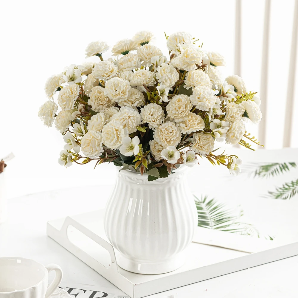 Artificial Flowers 1 Bundle European Small Clove Carnations Holesale Wedding Home Room Photography Yard Decor Handmade Diy Stage