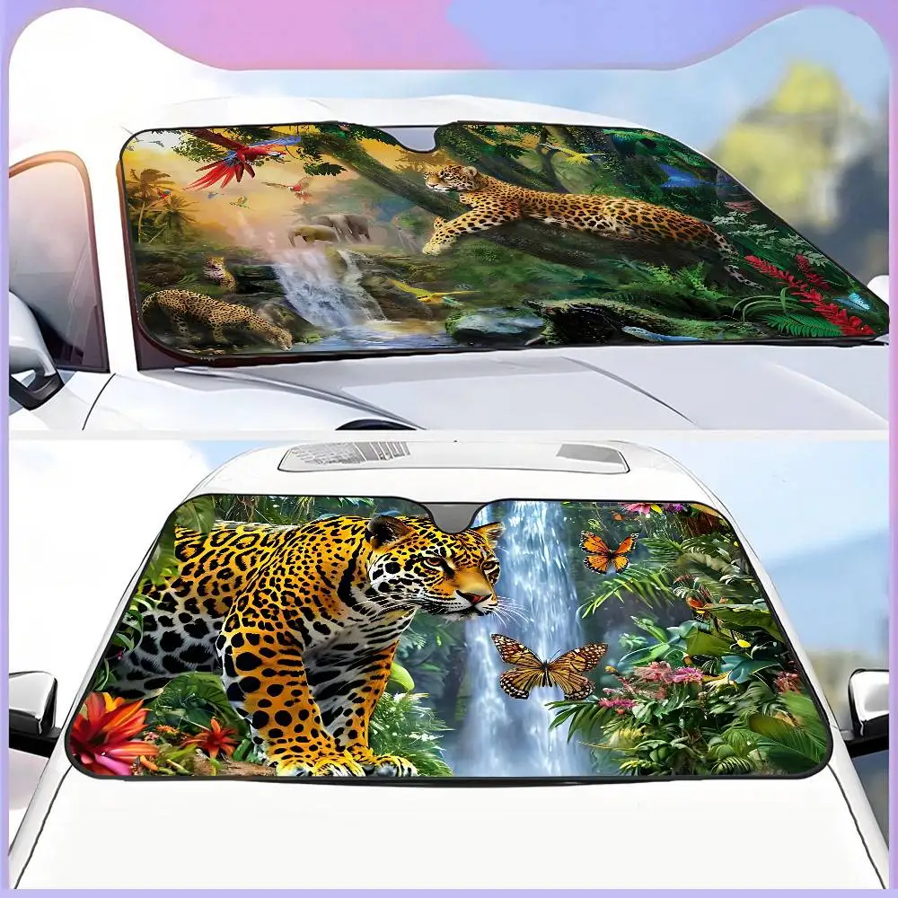 Tropical Rainforest Macaw Waterfall Flamingo Personalized Windshield Sunshade Car Cover Sun Shade Auto Sun Visor Car-covers