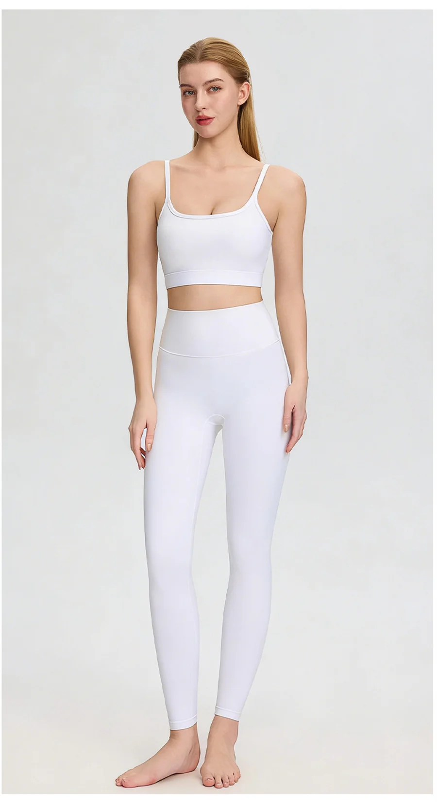 2-teiliges Damen-Yoga-Set mit dünnen Trägern, Sport-BH, hochtaillierten, eng anliegenden Leggings, einfarbig, weich, dehnbar, Fitness, Gym, Pilates, Activewear-Outfit – Detail 12
