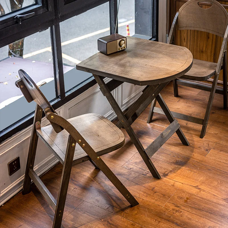 &Solid wood folding table and chairs, home commercial use, outdoor balcony, living room coffee table