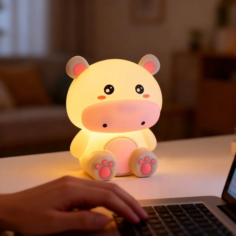 

Креативный ночник в виде бегемота, настольная лампа с сенсорным управлением, прикроватная лампа с таймером, идеально подходит для домашнего декора, подарков на день рождения/выпускной.