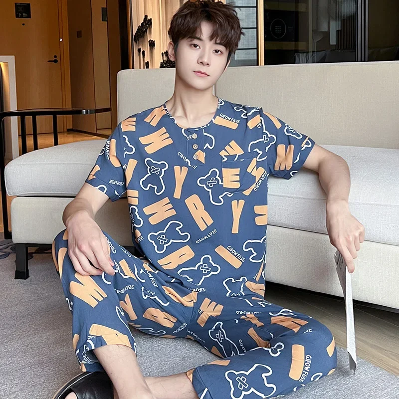 Pajama Pants Set Short Sleeve Pants Spring Summer Men's Clothing Homewear Breathable Fashionable Comfort Casual Loose Large Size