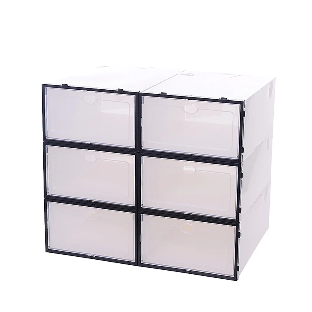 

6 PCS Black and White Shoe Box Stackable Racks Storage Closet Organizer Shoes Bin