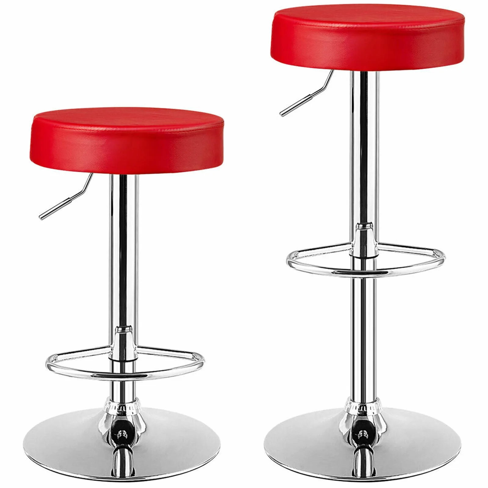 US 2PCS Adjustable Swivel Bar Stool PU Leather Kitchen Counter Bar Chairs Red