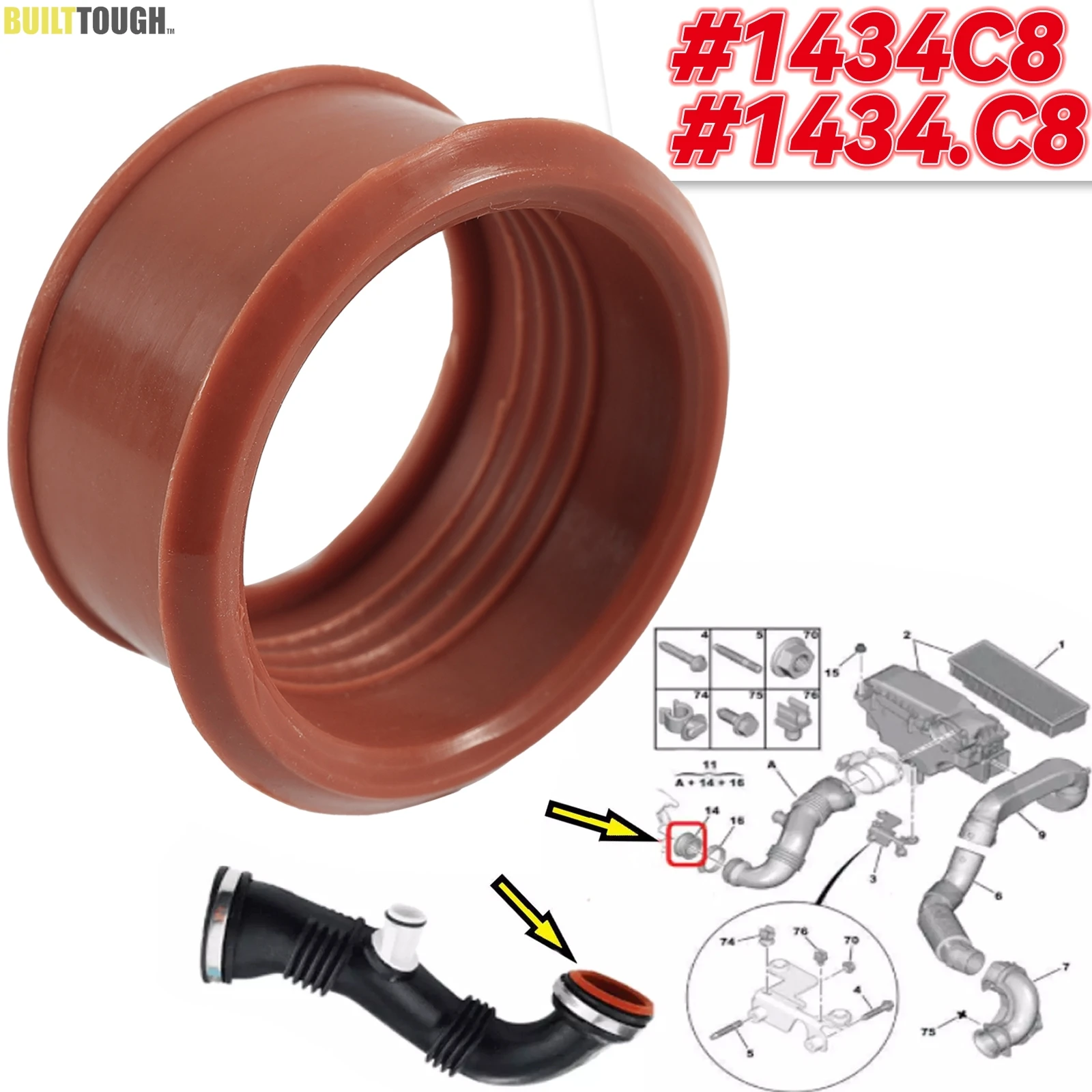 Rubber Turbo Air Pipe Sleeve Fit For PEUGEOT 206 207 307 308 407 EXPERT PARTNER CITROEN C2 C3 C4 PICASSO 1.6 HDI 1434C8 1434.C8