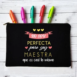 Yo Soy Profesor Cual Es Tu Superpoder Pencil Storage Pouch Spanish Travel Makeup Bag Organizer Gifts Makeup Bags Teacher Canvas