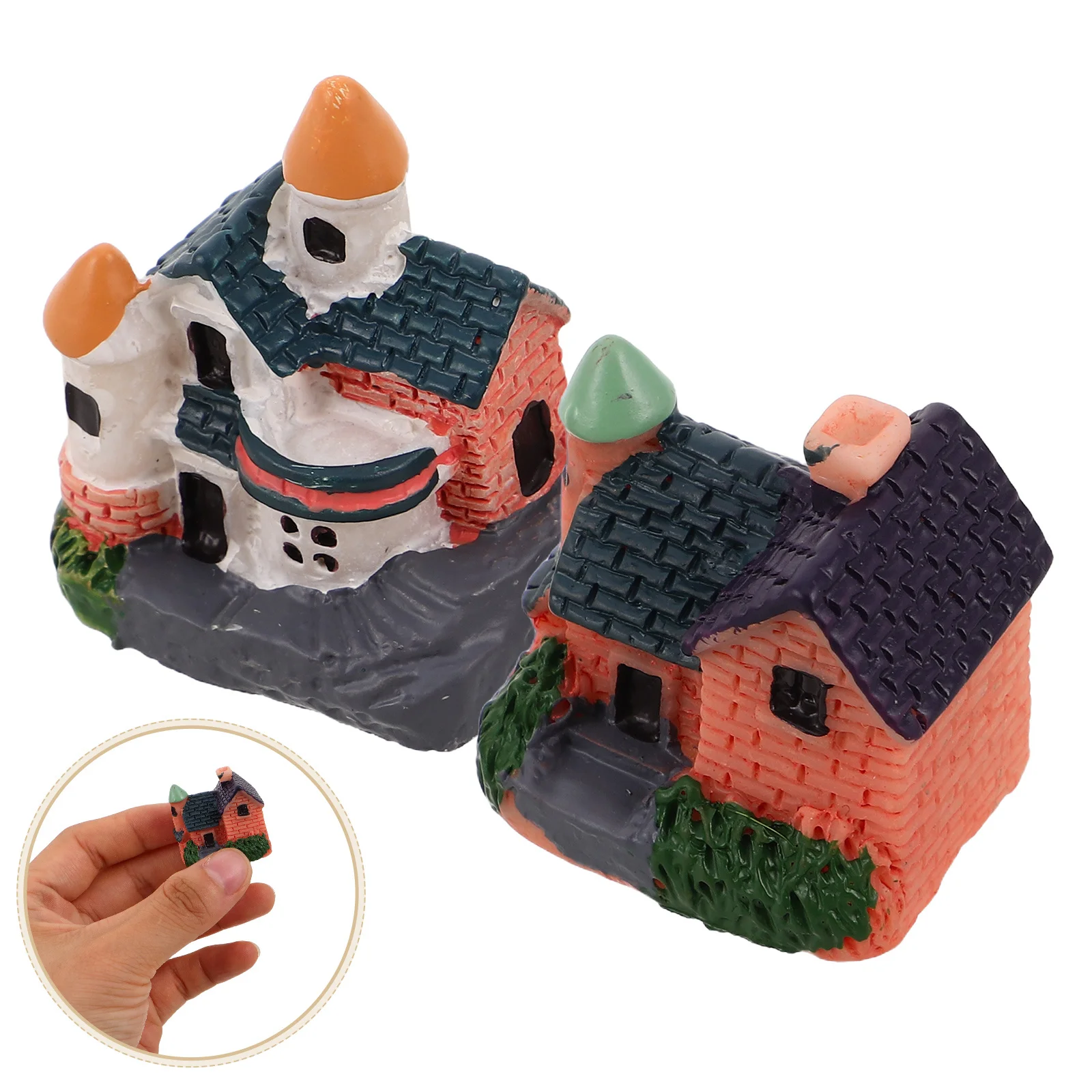 

2Pcs Miniature Village Houses Classic White Wall Resin Cottage Decorative Fairy Garden Micro Landscape Bonsai Succulent Plant