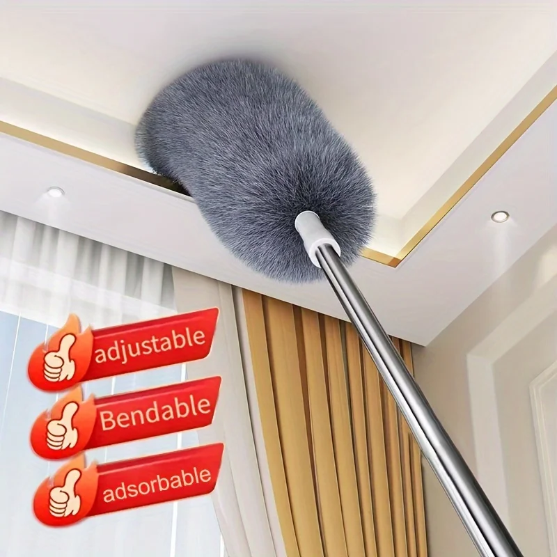 

Multifunctional retractable duster with bendable head - reusable and washable for high ceilings, furniture and car cleaning
