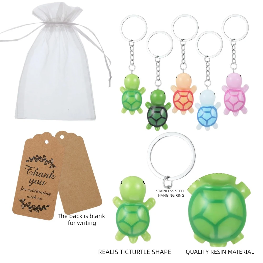 10Sets,Turtle Keychain Bulk Party Favors with Thank You Tag Gift Pouches Party Favors for Adults Guests Return Gift