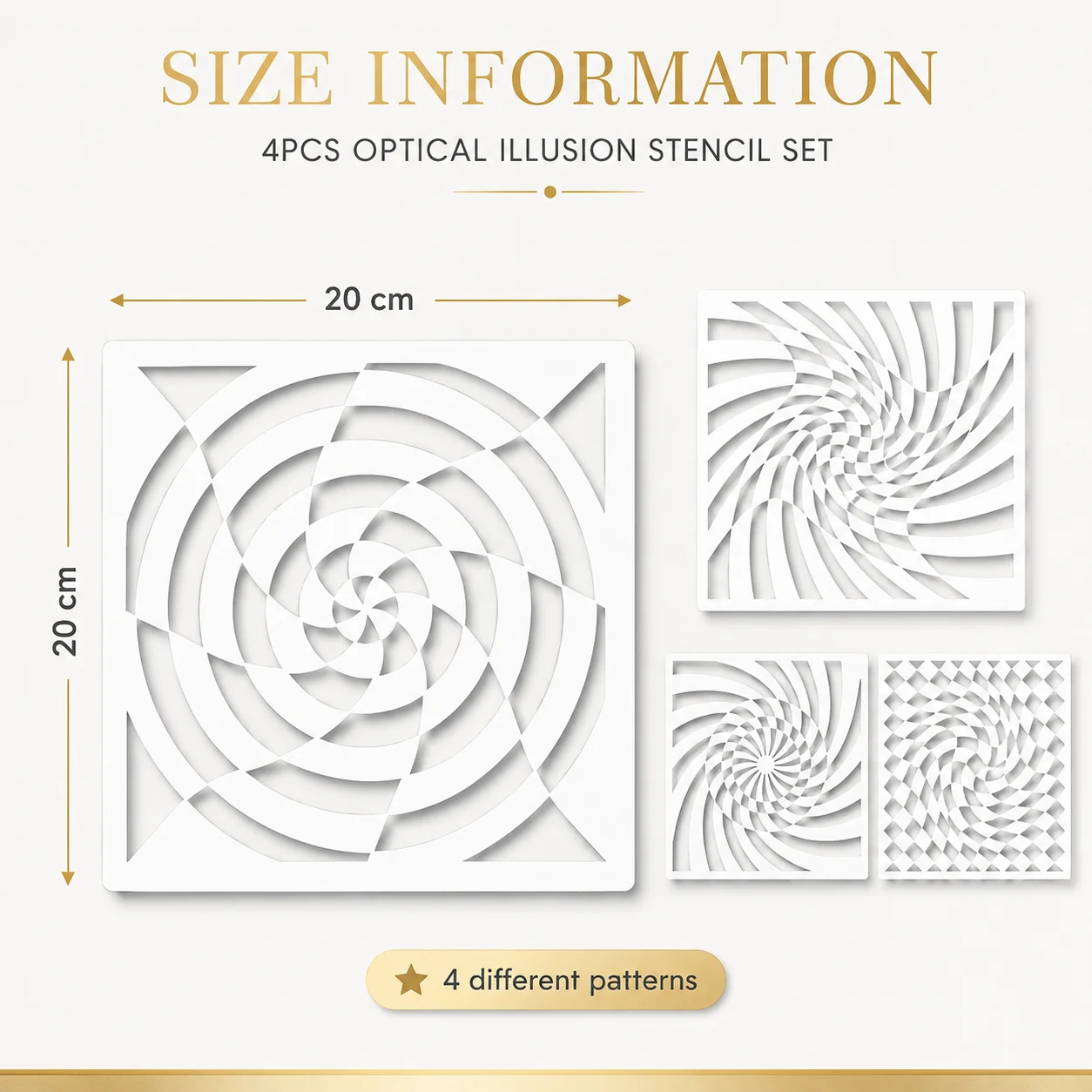 4Pcs 7.9 X 7.9 Inch Optical Illusion Stencil Set Geometric Swirl Painting Templates for Wall Wood Canvas Fabric