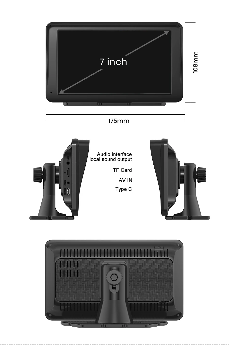 Junsun 7 "tragbare Magnet halterung drahtlose Carplay für Apple Android Auto Auto Stereo GPS horizontale vertikale Bildschirm Bluetooth – Detail 16