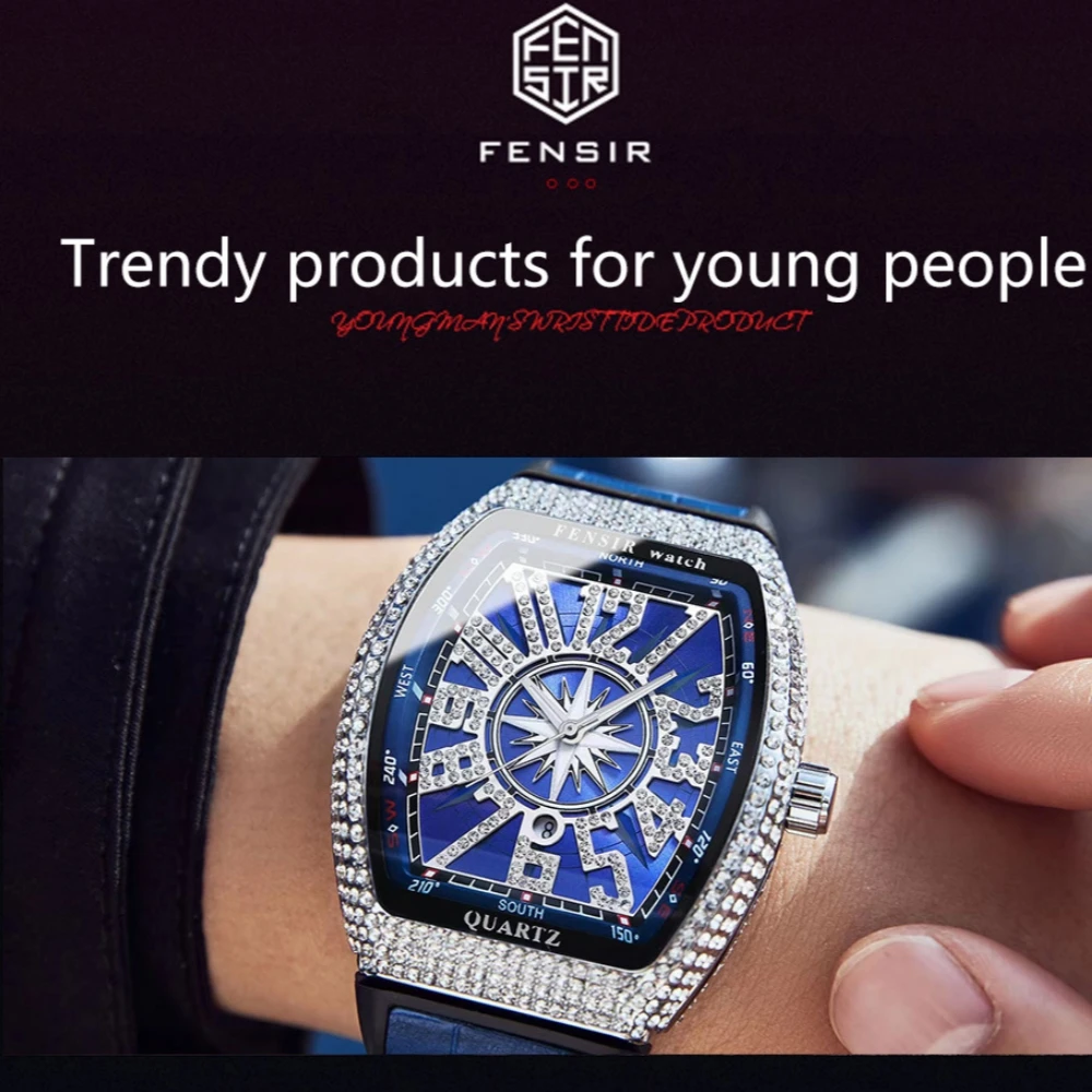 

Luxury Full Diamond Men Quartz Watch Night Light Watch Waterproof Full Diamond Retro Belt Watch Men Anniversary Gift Men's Watch