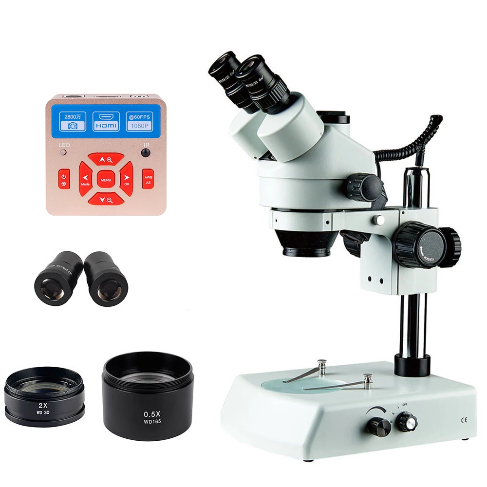 High Resolution 3.5X-180X Trinocular Stereo Microscope Precision Parts Metal Pillar Bracket Textile Industry Use Protect Eyes