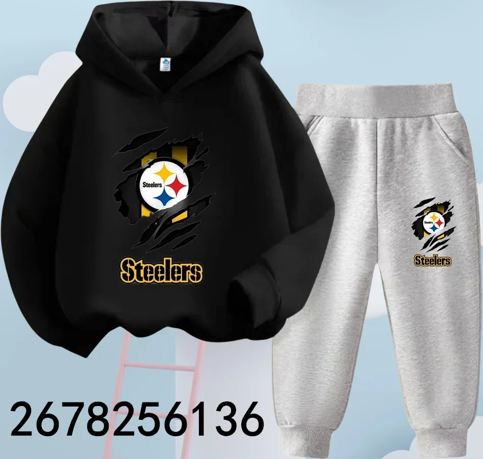 Steelers Rugby Team Girls Suit Kids Long Sleeve Cartoon Hoodies+Long Pants 2pcs Set Child Sports Clothing Casual Girls Outfits