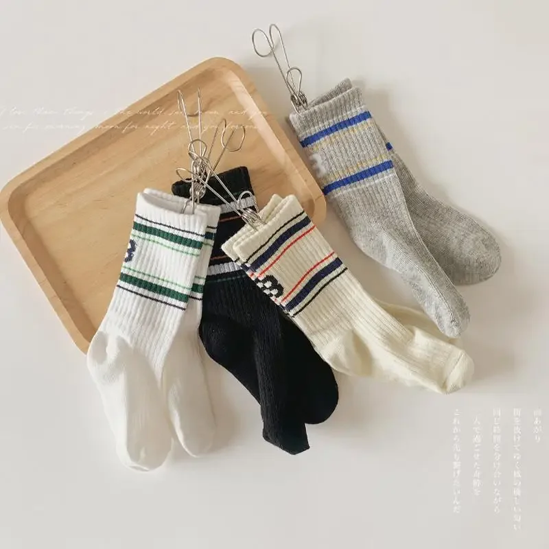 Korean Fashion Simplicity Calf Socks for Boys Four Season Cotton Letter B Sports Socks