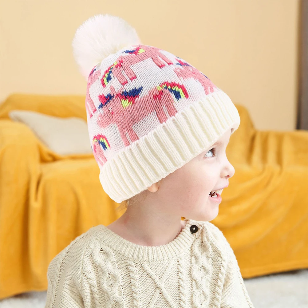 

Cartoon Knit Ball Infant Toddler Cap For Girls Boys Newborn Kids Toddler Girls Warm Boys Winter Kids Knit