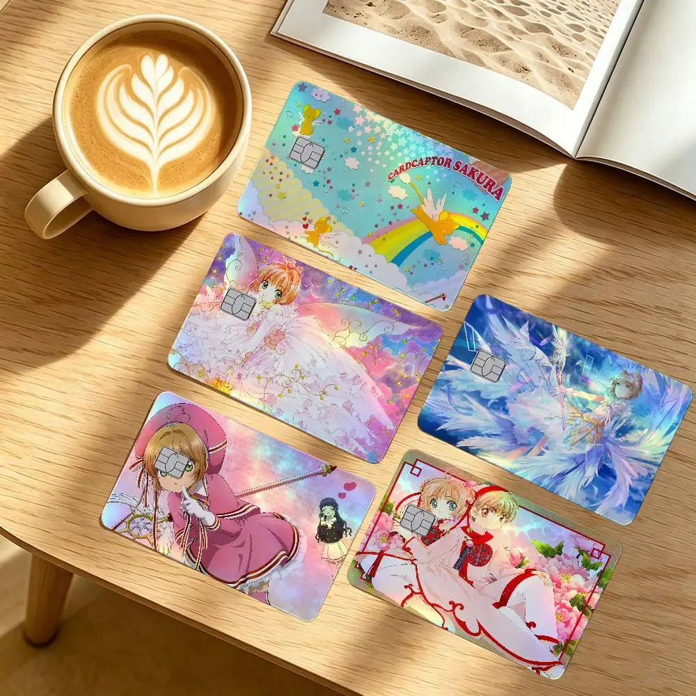 Cardcaptor Sakura 4Pcs/Set Holographic Laser Credit Card Stickers Iridescent Waterproo Fits All Standard Bank Cards