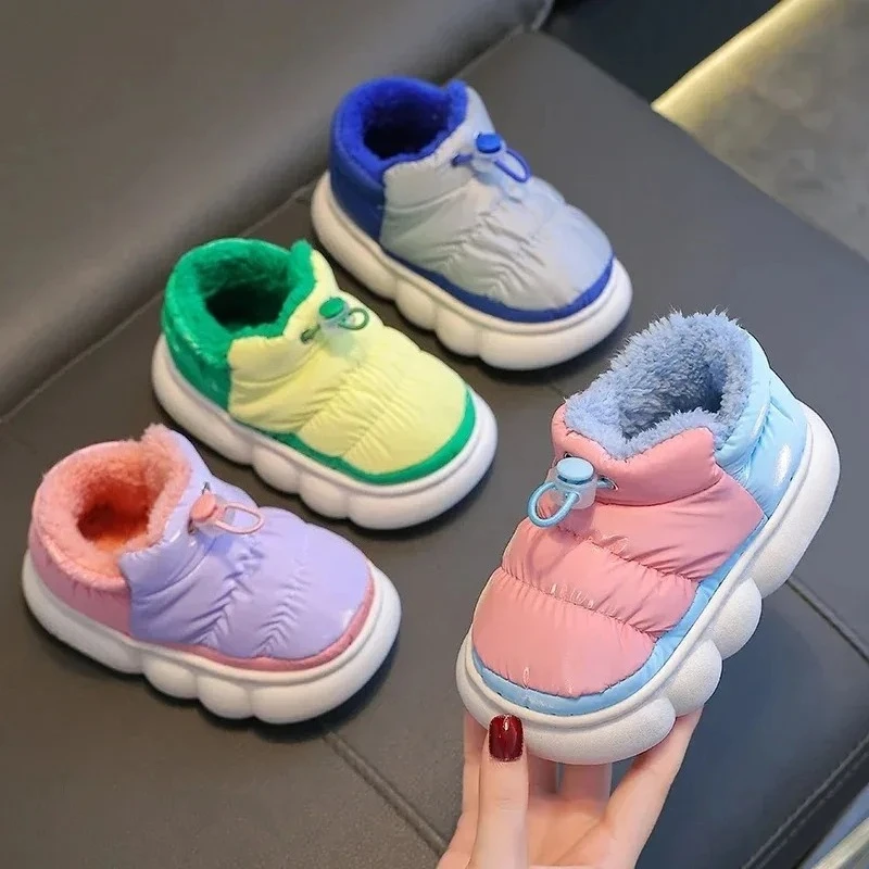 

New Winter Cotton Slippers Children's Cartoon Non-slip Soft Sole Kids Boys Girls Heel Wrap Warm Plush Home Shoes