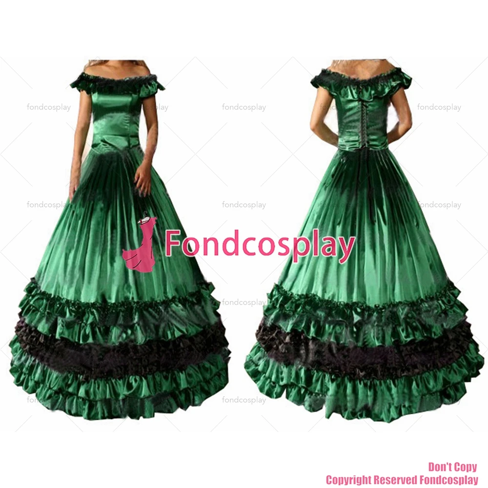 fondcosplay Gothic Lolita Punk Medieval Gown Green Ball Long satin Evening Dress cosplay costume CD/TV[CK1438]