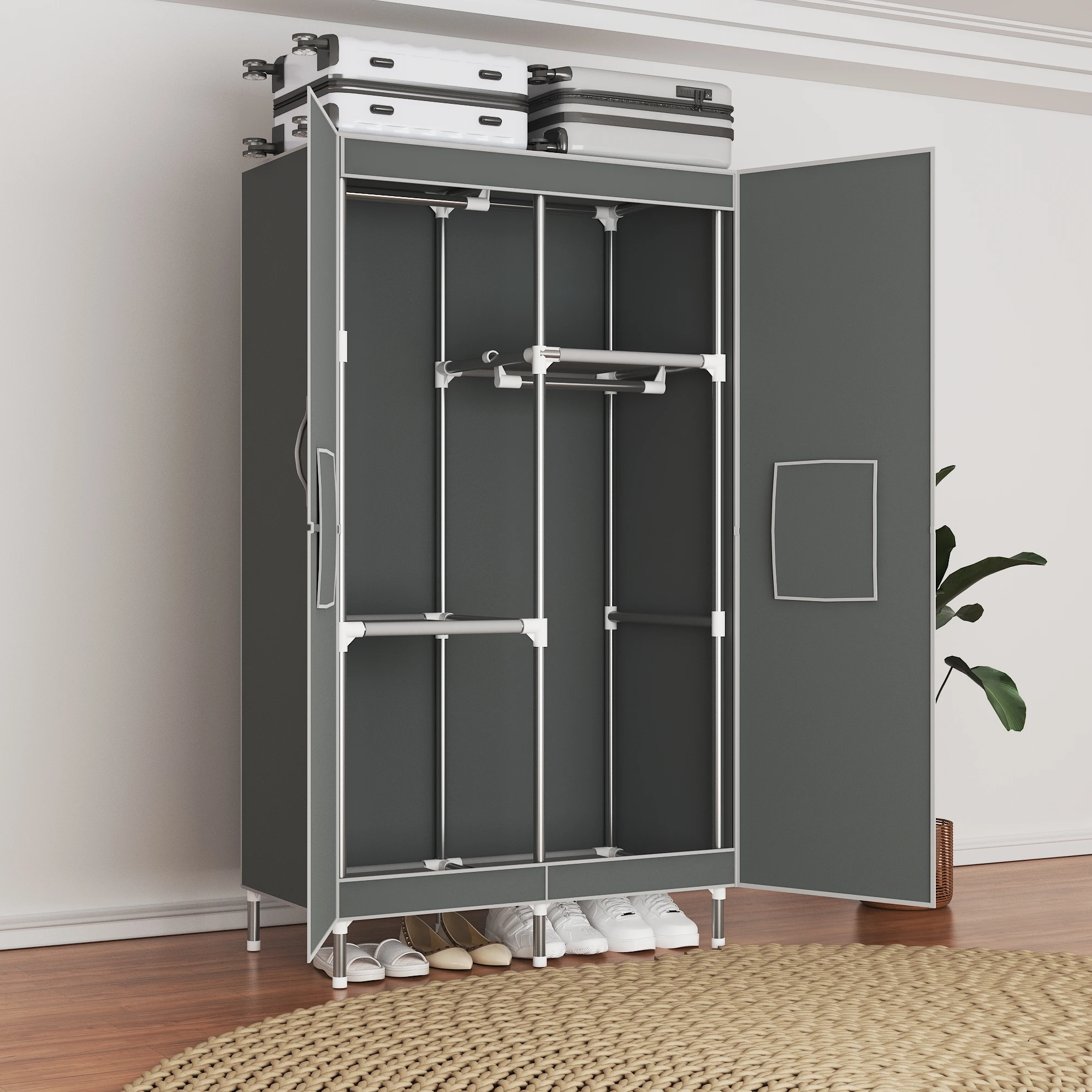 Picture 5: Portable Wardrobe: Large-Capacity Multi-Functional Clothing Organizer (2 Hanging Rod + 2 Storage Compartment)
