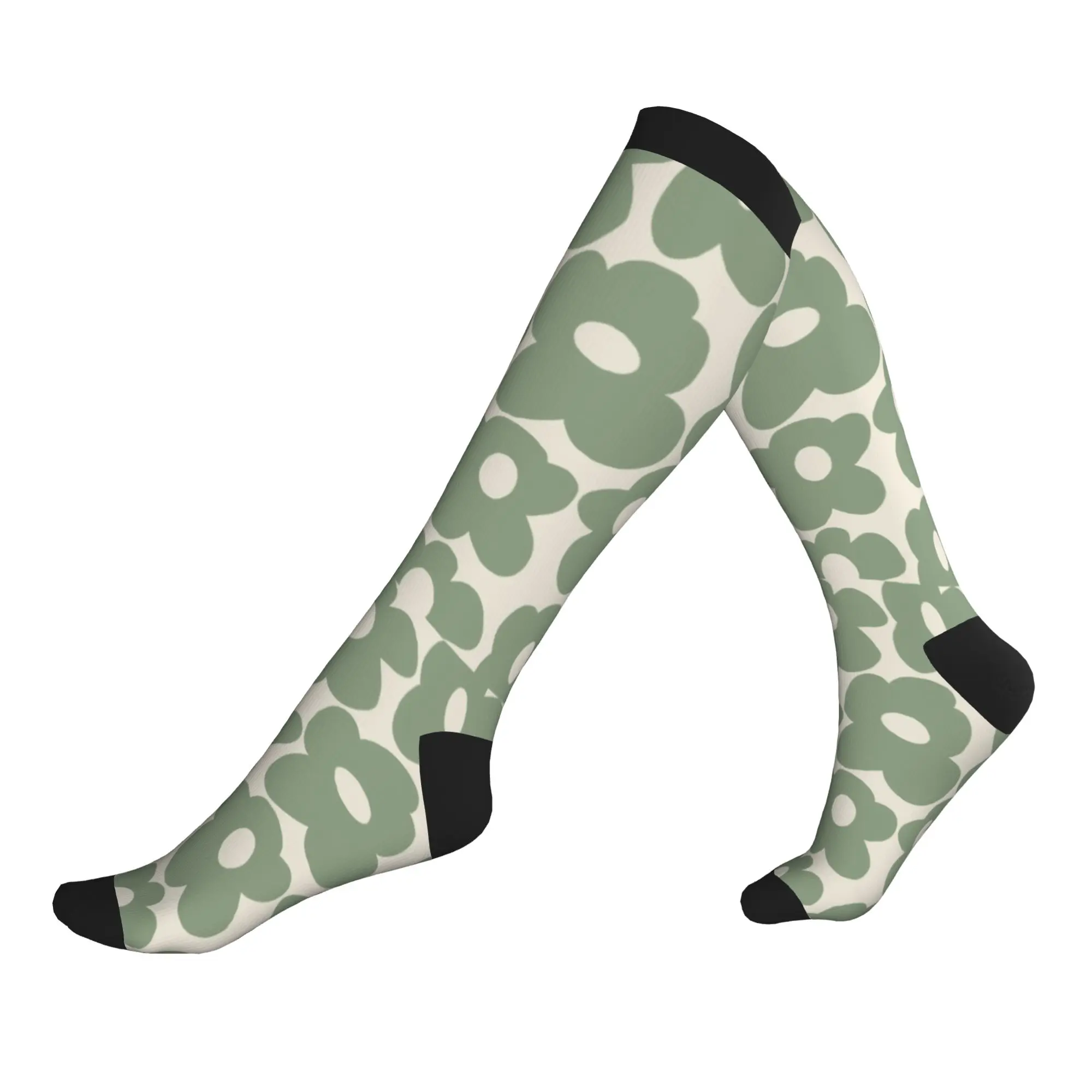 Calcetines de compresión deportivos para hombre con estampado de flores verde salvia, calcetines de vestir con estampado 3D a la moda unisex