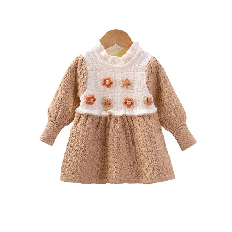 Girls Knitted Dress Spring Autumn 2024 Children Woolen Jersey Sweaters Dress For Baby Party Princess Clothes Kids Cute Costume 5