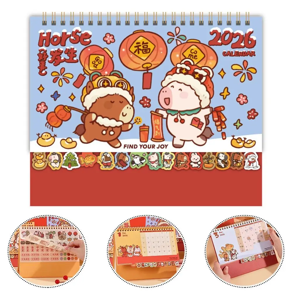 

Simple Coil 2026 Desk Calendar Horse Desktop Decoration Mini Calendar Schedule Planner Office School Supplies