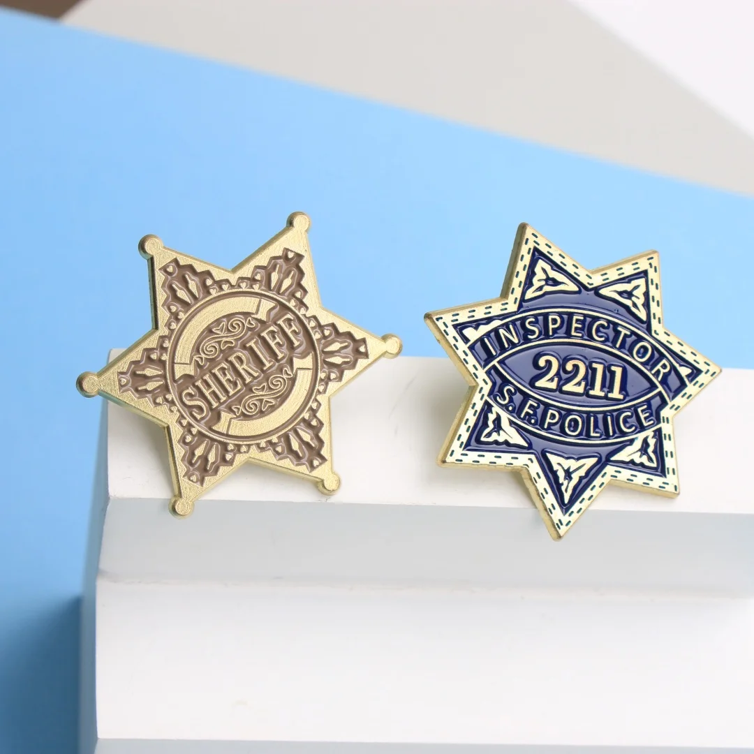 دبابيس المينا شارة شريف والمفتش العتيق - دبابيس طية صدر السترة على شكل نجمة كرتونية لسترة الظهر هدية يمكنك صنعها بنفسك