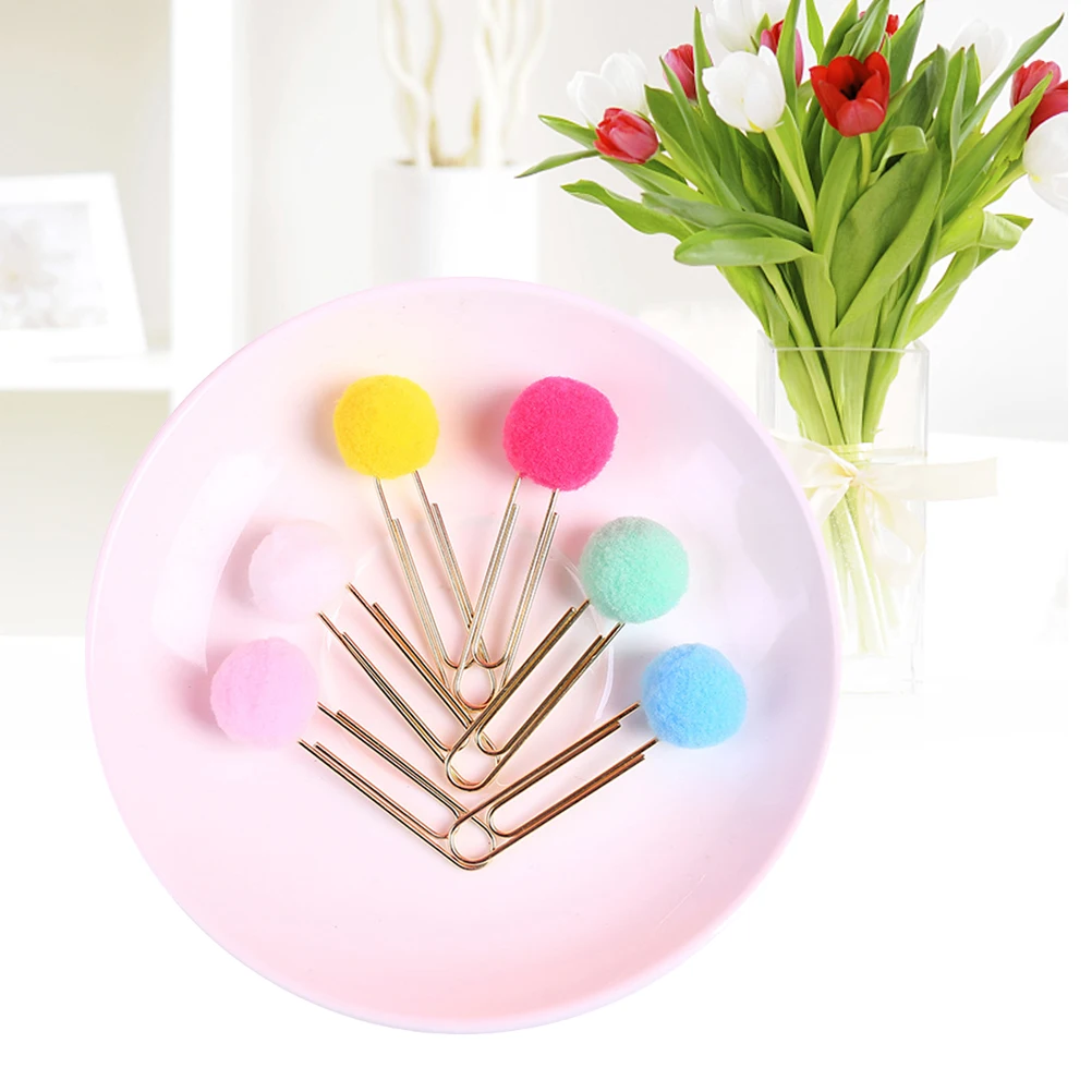 18pcs Candy Color Pompon Ball Paper Clips Creative Metal Bookmark Clip For Notes Decorative Pin Office Supplies Stationery