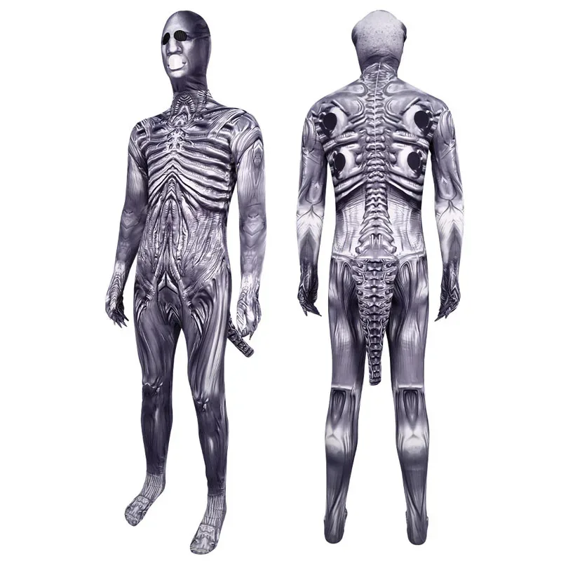 할로윈 성인 외계인 Xenomorph 3D 인쇄 바디 슈트 의상 무서운 양복 어린이 외계인 Romulus 코스프레 점프 슈트 마스크触手 Disfraz