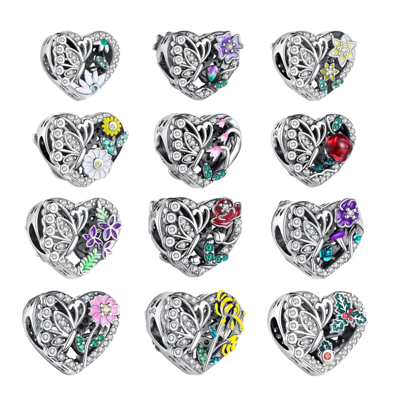 

Vintage 925 Sterling Silver Twelve Seasons Hollow Flower Love Beads Fit Pandora Bracelet Boutique Jewelry Decoration Gifts