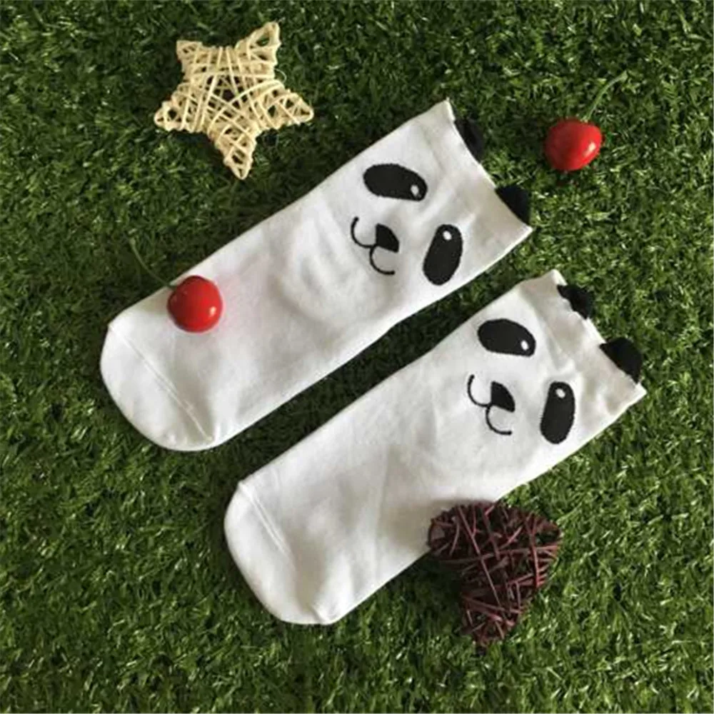 Black White Gray Girls Cute Cartoon Panda 3D Eared Socks Funny Harajuku Hipster Animal Casual Sokken Dropship