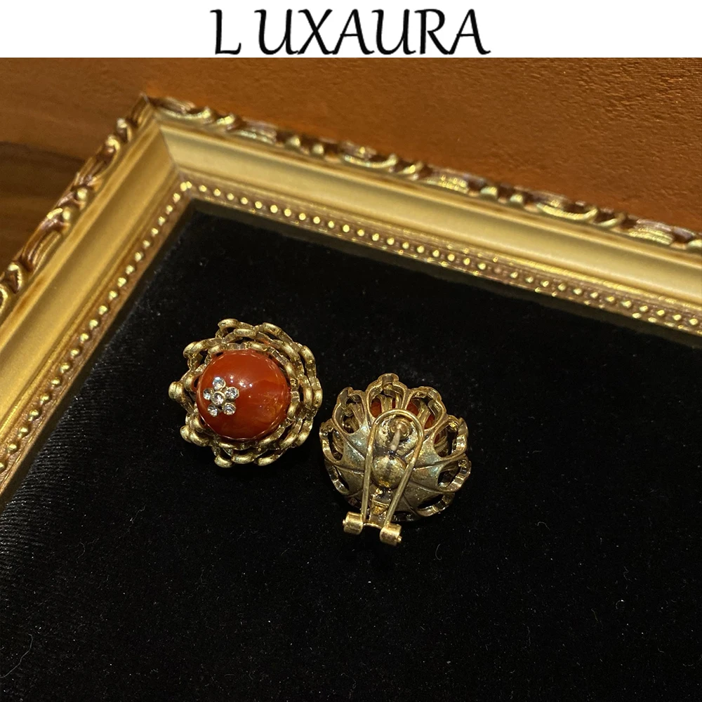 Vintage fashion classic red natural stone flower design paired with Bohemian women's accessory stud earrings