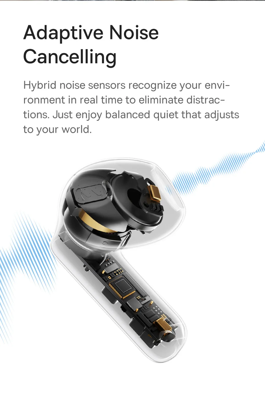 Baseus Bass BS1 NC -40 dB Echtzeit-Adaptive ANC Wireless Earbuds Bluetooth 6.0 Semi-Open-Kopfhörer LDAC Hi-Res Audio 6-Mic AI ENC – Detail 4