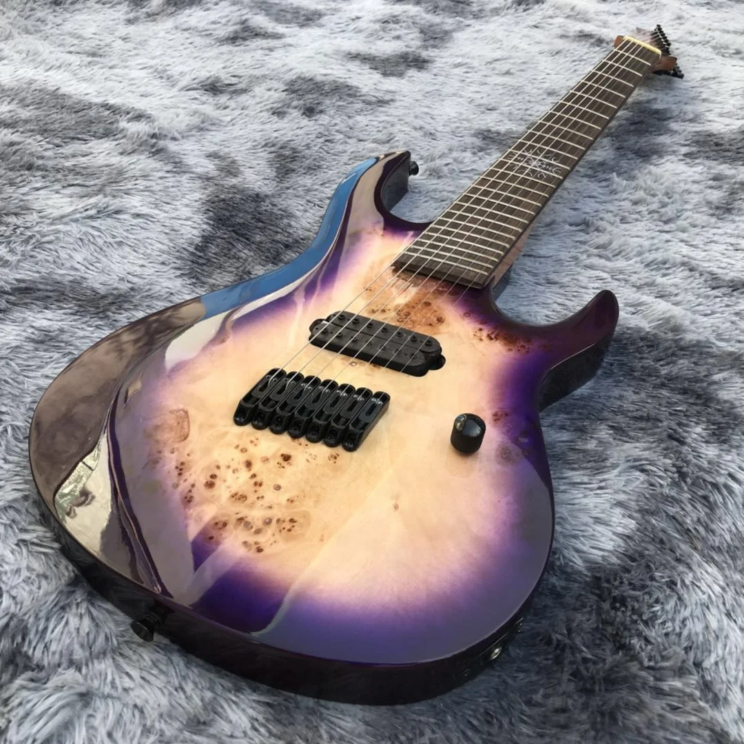 Custom 7 Strings Electric Guitar with Black Hardware in Purple