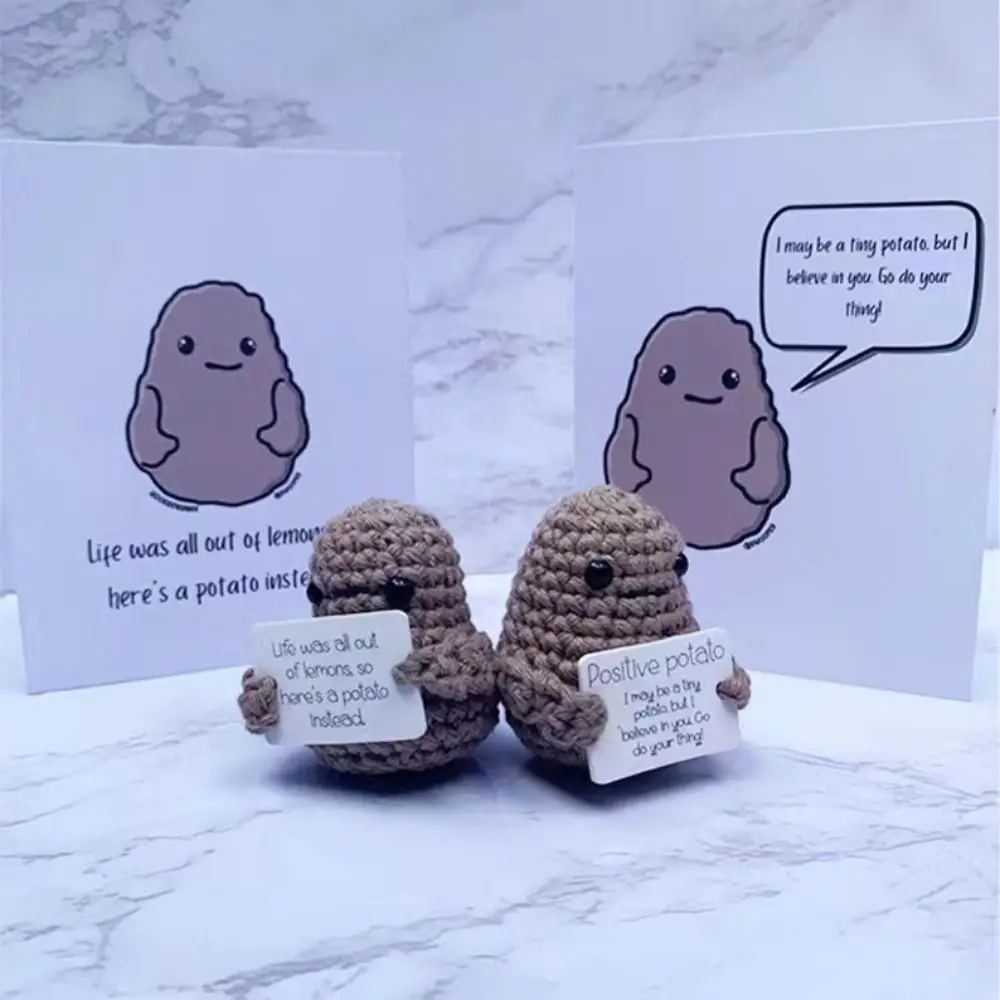 

Gift Office Decor Cute Funny Positive Potato Wool Knitted Potato Doll Home Decoration with Positive Card